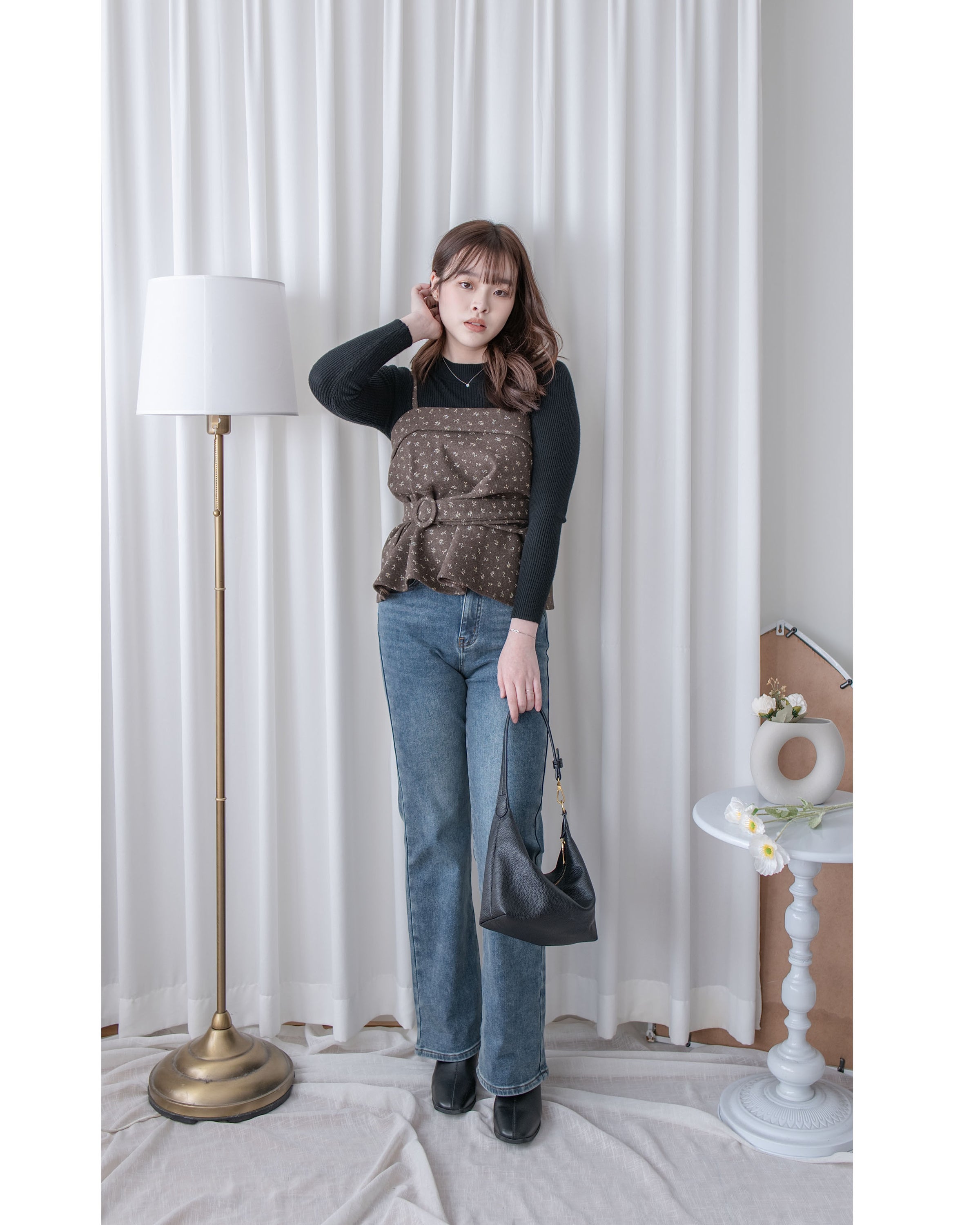 Winter Slim Jeans 高彈力內加絨保暖直筒牛仔褲/ PT8474