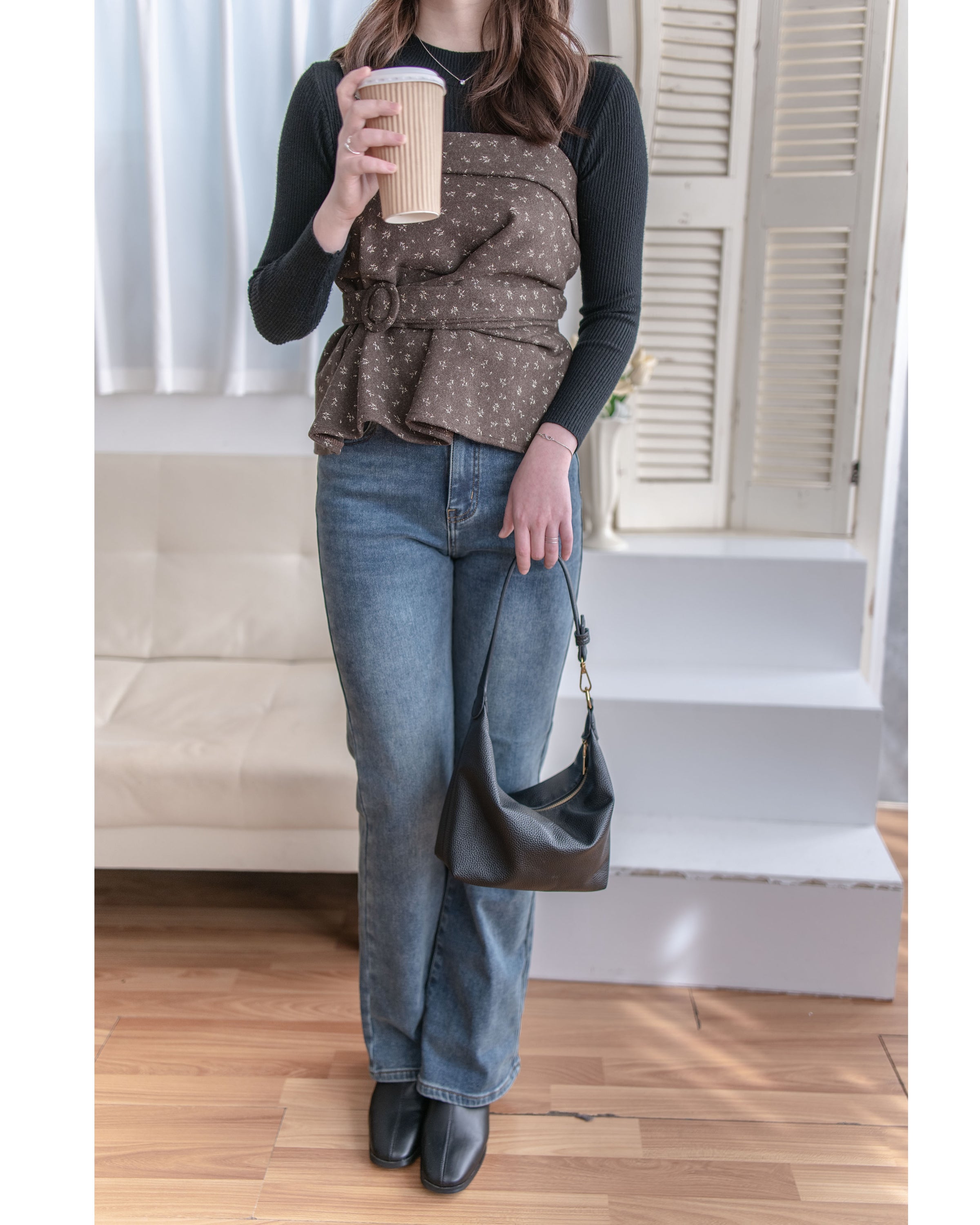 Floral Set 黑色內搭碎花吊帶背心上衣套裝/ SE8101 （pre-order 1月25截單）