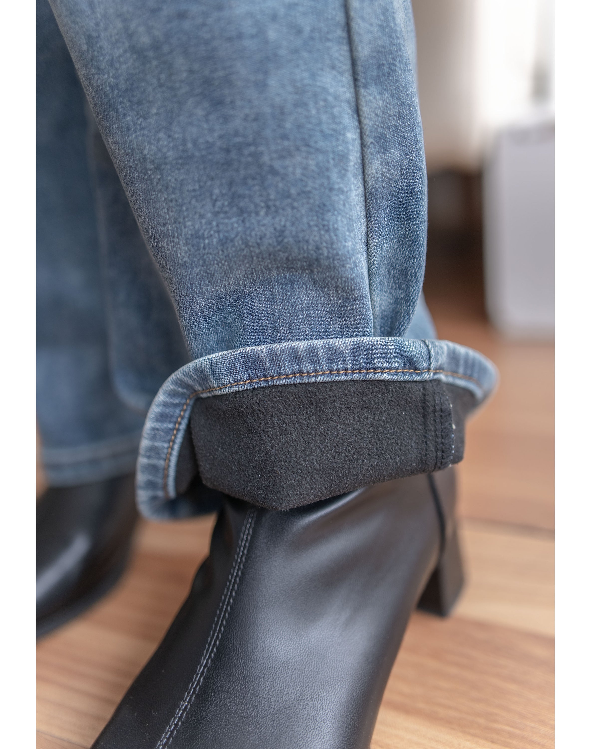 Winter Slim Jeans 高彈力內加絨保暖直筒牛仔褲/ PT8474