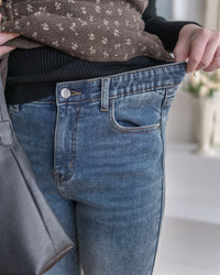 Winter Slim Jeans 高彈力內加絨保暖直筒牛仔褲/ PT8474