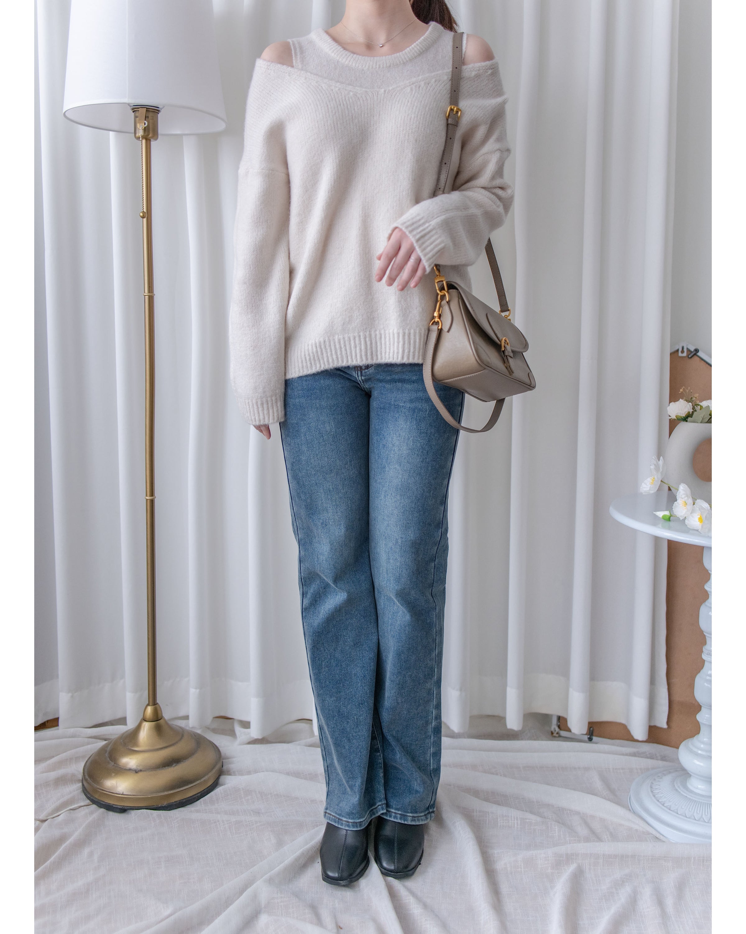 Winter Slim Jeans 高彈力內加絨保暖直筒牛仔褲/ PT8474