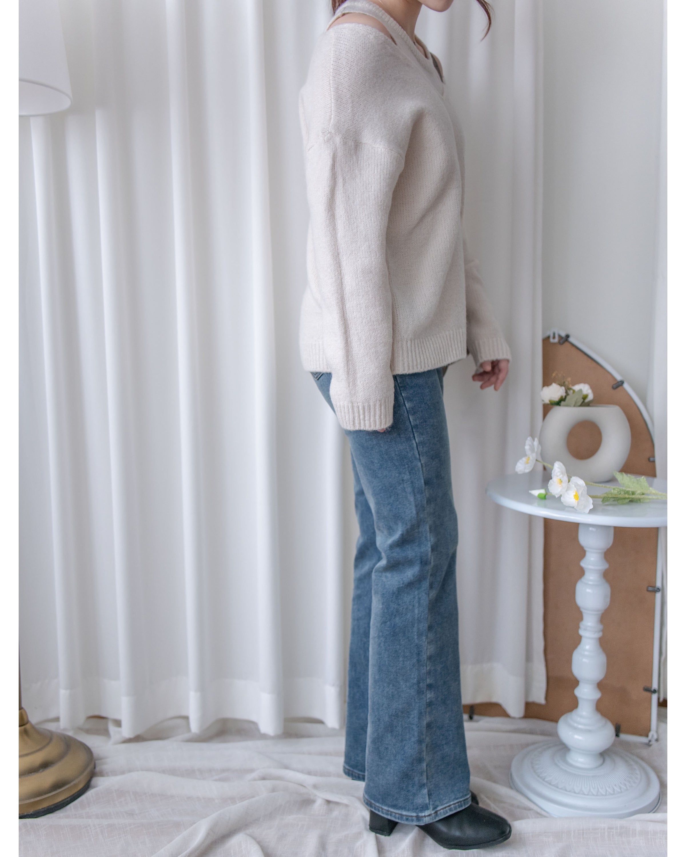 Winter Slim Jeans 高彈力內加絨保暖直筒牛仔褲/ PT8474