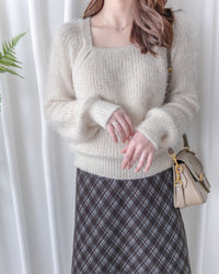 Square collar Mellow Top 顯鎖骨方領親膚針織上衣/ KT8192 (pre-order ivory/softpink 1月25截單)