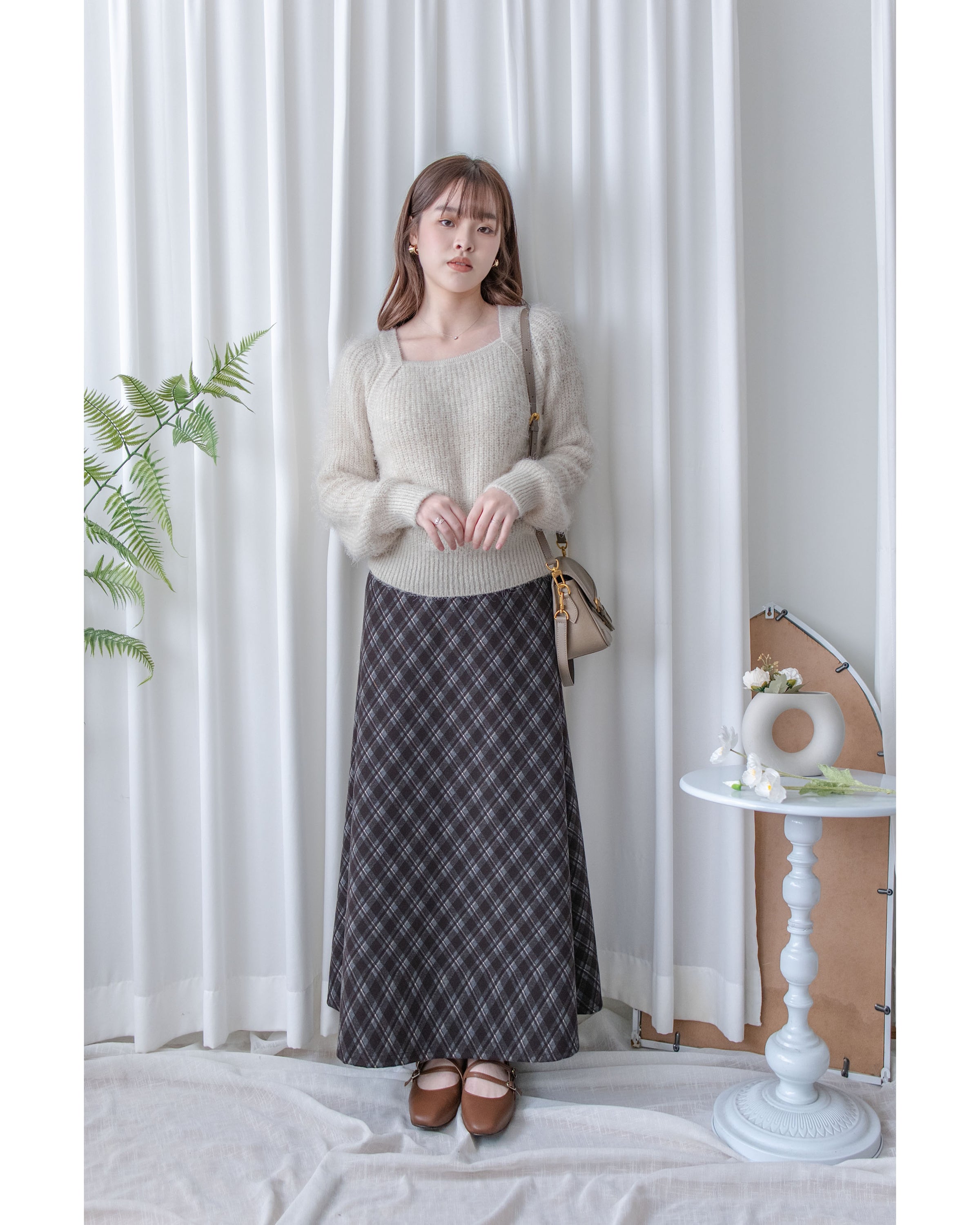 Rhombus Skirt 菱格紋隱形鬆緊帶A字裙/ SK8925 (pre-order Black 1月25截單)