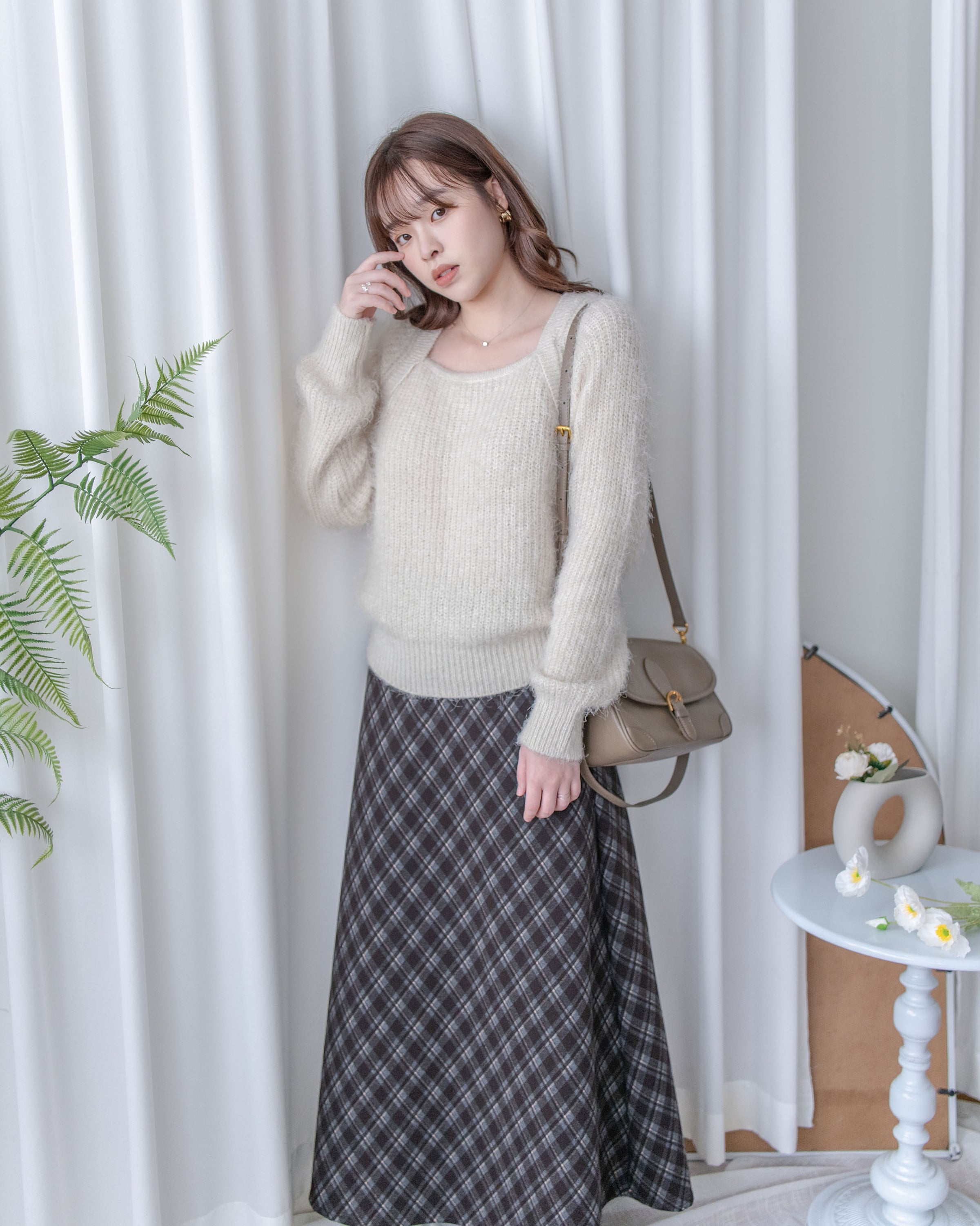 Rhombus Skirt 菱格紋隱形鬆緊帶A字裙/ SK8925 (pre-order Black 1月25截單)