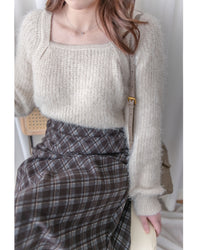 Square collar Mellow Top 顯鎖骨方領親膚針織上衣/ KT8192 (pre-order ivory/softpink 1月25截單)