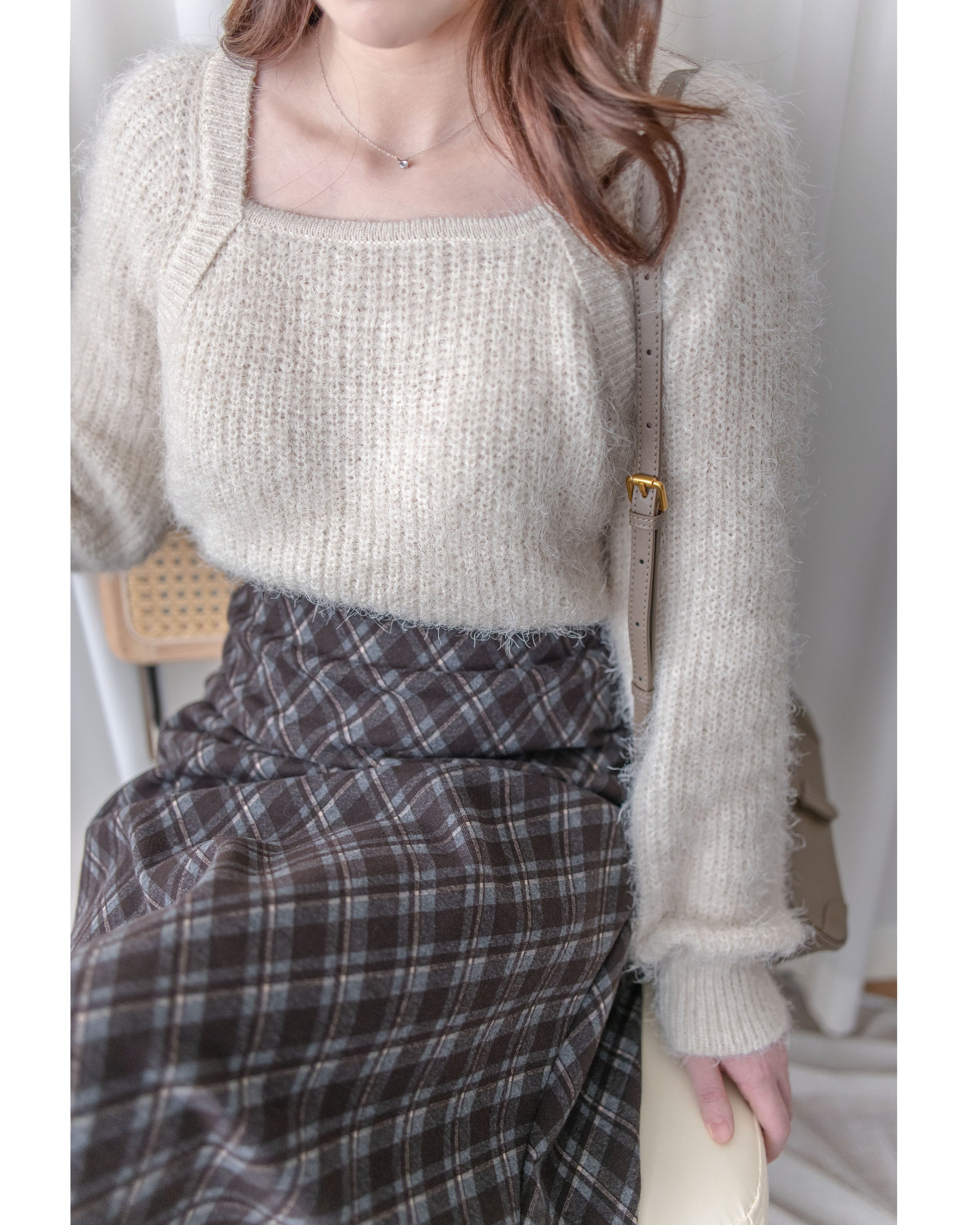 Square collar Mellow Top 顯鎖骨方領親膚針織上衣/ KT8192 (pre-order ivory/softpink 1月25截單)