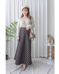 Rhombus Skirt 菱格紋隱形鬆緊帶A字裙/ SK8925 (pre-order Black 1月25截單)