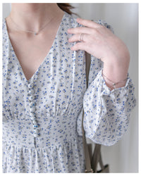 French Floral Button Dress 法式V領單色印花顯瘦腰封連身裙/ DS1060 (White Soldout)