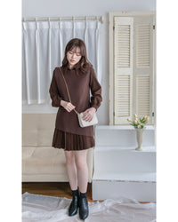 Brown Set 同色系針織背心百褶裙套裝（配送腰帶）/ DS1052