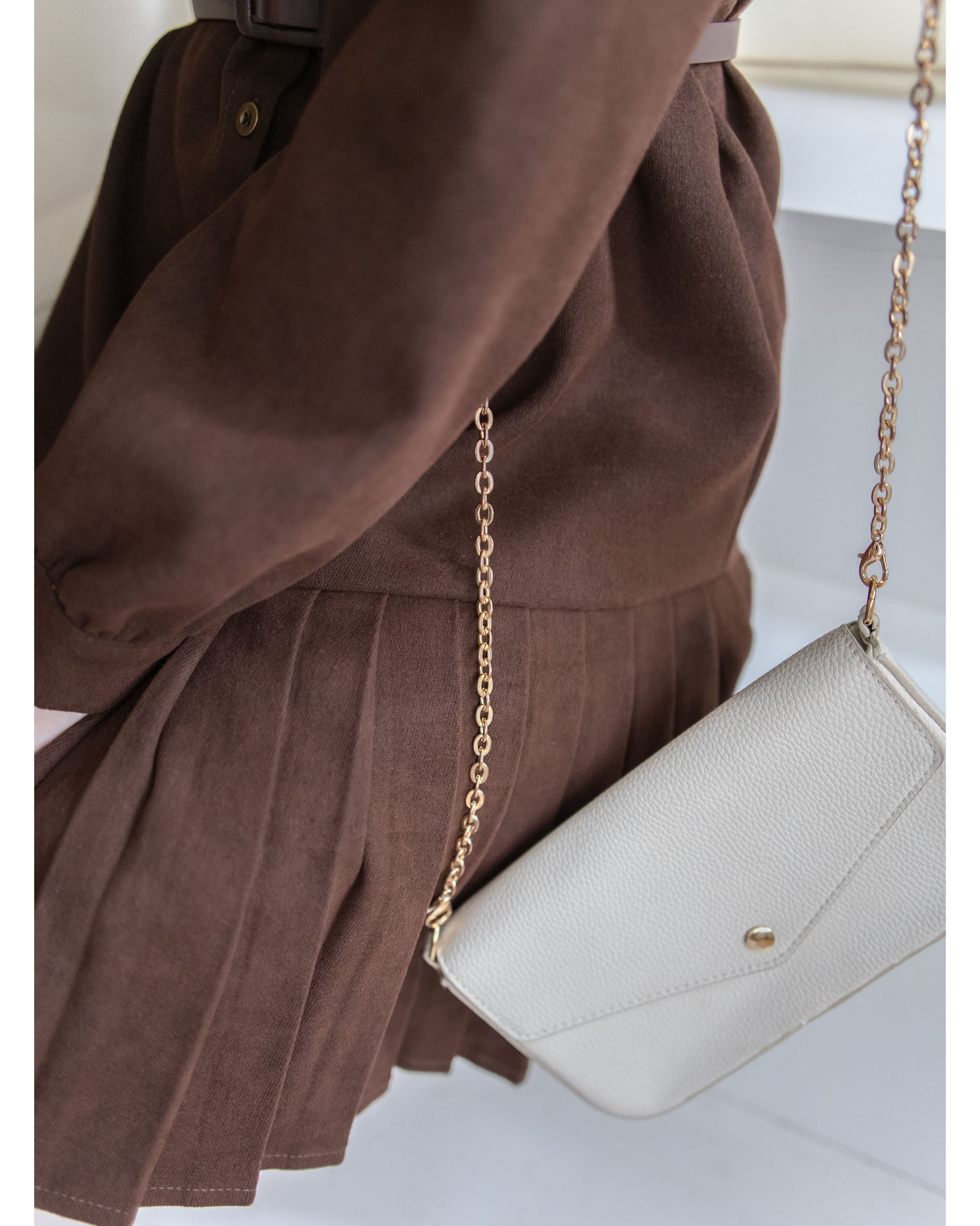 Brown Set 同色系針織背心百褶裙套裝（配送腰帶）/ DS1052