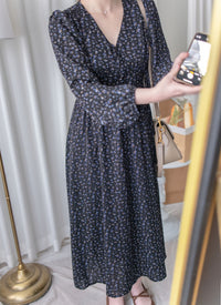 French Floral Button Dress 法式V領單色印花顯瘦腰封連身裙/ DS1060 (White Soldout)