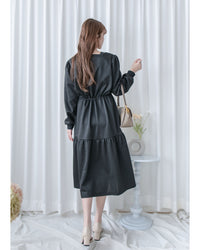 Paris Square Neck Dress 字母方領束繩修腰連身裙/ DS1057 (pre-order black)