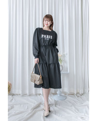 Paris Square Neck Dress 字母方領束繩修腰連身裙/ DS1057 (pre-order black)