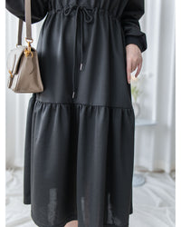 Paris Square Neck Dress 字母方領束繩修腰連身裙/ DS1057 (pre-order black)