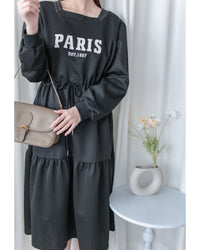 Paris Square Neck Dress 字母方領束繩修腰連身裙/ DS1057 (pre-order black)