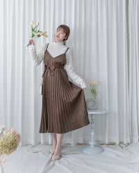Pleated Vest Dress 立體細褶V領吊帶百褶長裙/ DS1061