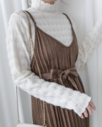 Pleated Vest Dress 立體細褶V領吊帶百褶長裙/ DS1061