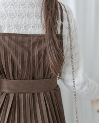 Pleated Vest Dress 立體細褶V領吊帶百褶長裙/ DS1061