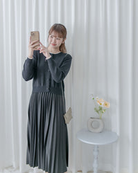 Pleated Cardigan Dress 小香風拼色針織外套假兩件百褶長裙/ DS1067 (pre-order 2月5日截單)