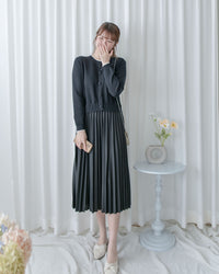 Pleated Cardigan Dress 小香風拼色針織外套假兩件百褶長裙/ DS1067 (pre-order 2月5日截單)