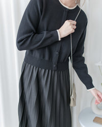 Pleated Cardigan Dress 小香風拼色針織外套假兩件百褶長裙/ DS1067 (pre-order 2月5日截單)