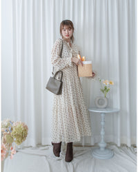 Star Floral Dress 雪紡星花木耳邊修腰連身裙/ DS1064 (Pre-order 2月5日截單)