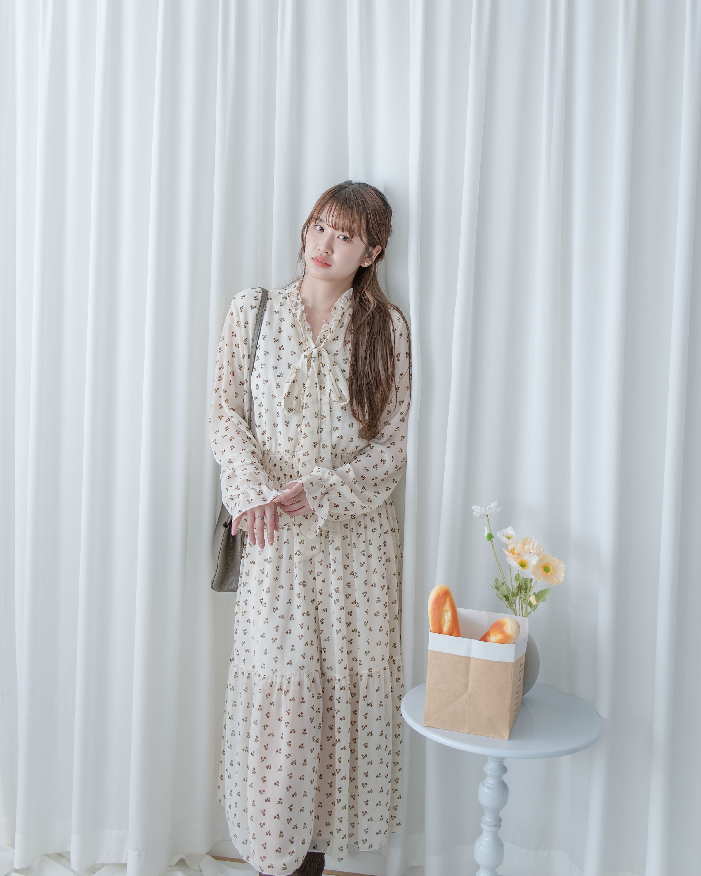 Star Floral Dress 雪紡星花木耳邊修腰連身裙/ DS1064 (Pre-order 2月5日截單)