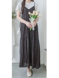 Rosy Dress 圓點小玫瑰吊帶連身裙/ DS9873