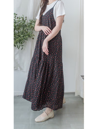 Rosy Dress 圓點小玫瑰吊帶連身裙/ DS9873
