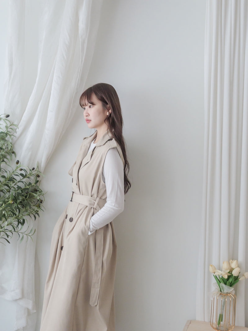 Trench Vest Dress 杏色背心風衣連身裙或外套/ DS9866