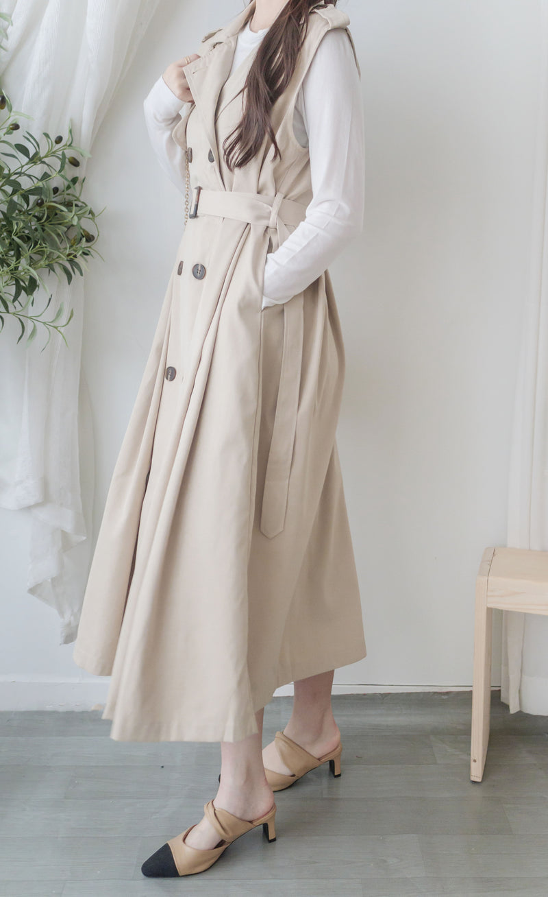 Trench Vest Dress 杏色背心風衣連身裙或外套/ DS9866