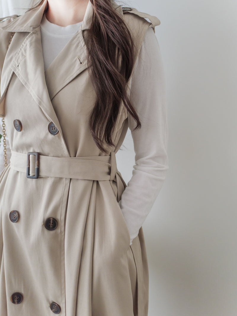 Trench Vest Dress 杏色背心風衣連身裙或外套/ DS9866