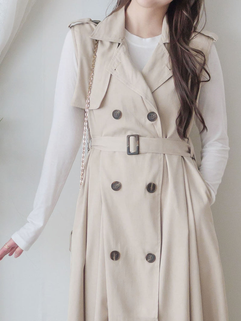 Trench Vest Dress 杏色背心風衣連身裙或外套/ DS9866