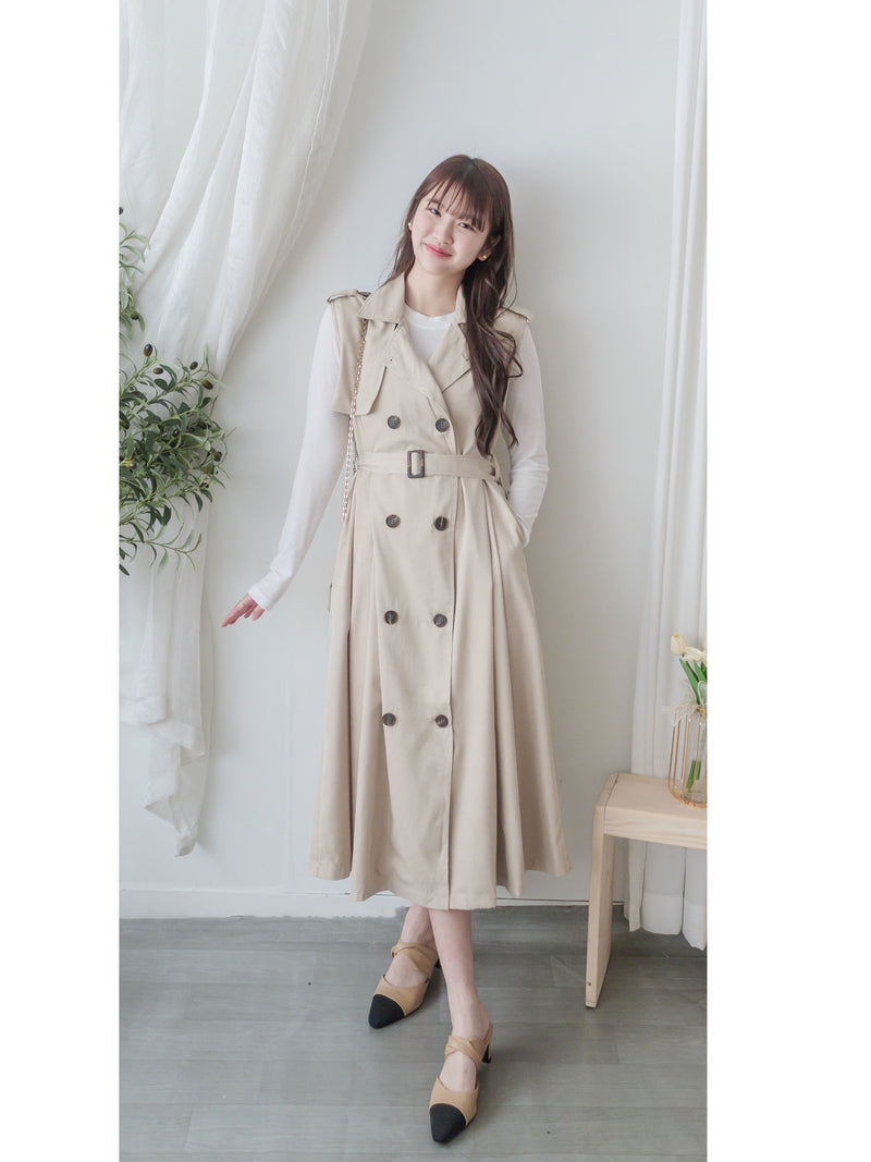 Trench Vest Dress 杏色背心風衣連身裙或外套/ DS9866
