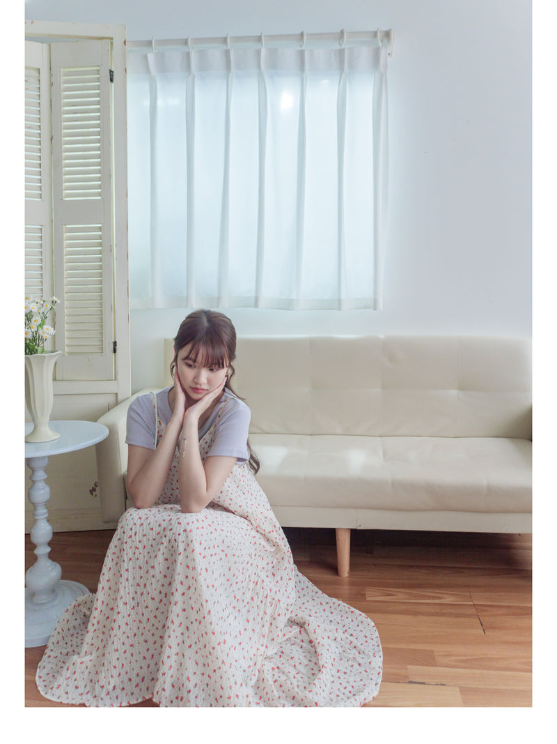 Rosy Dress 圓點小玫瑰吊帶連身裙/ DS9873