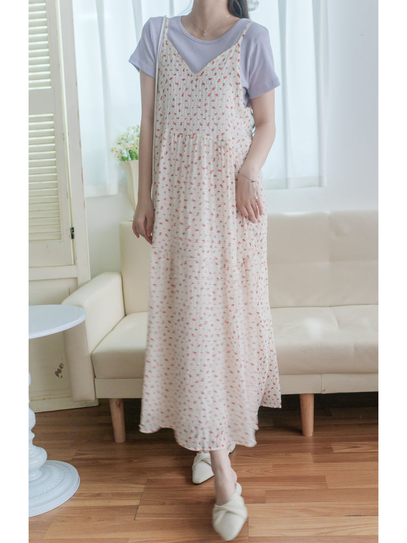 Rosy Dress 圓點小玫瑰吊帶連身裙/ DS9873