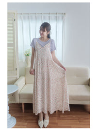 Rosy Dress 圓點小玫瑰吊帶連身裙/ DS9873