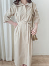 Beige Dress 杏色簡約不貼身顯瘦直身連身裙/ DS9857
