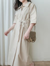 Beige Dress 杏色簡約不貼身顯瘦直身連身裙/ DS9857