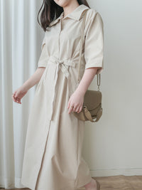 Beige Dress 杏色簡約不貼身顯瘦直身連身裙/ DS9857