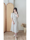 Snowdot Floral Dress V領口雪點印花修腰連身裙/ DS9872