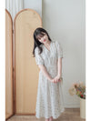 Snowdot Floral Dress V領口雪點印花修腰連身裙/ DS9872