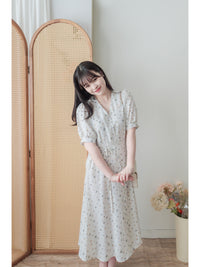 Snowdot Floral Dress V領口雪點印花修腰連身裙/ DS9872