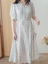 Snowdot Floral Dress V領口雪點印花修腰連身裙/ DS9872