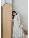 Snowdot Floral Dress V領口雪點印花修腰連身裙/ DS9872
