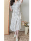 Snowdot Floral Dress V領口雪點印花修腰連身裙/ DS9872