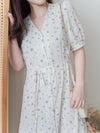 Snowdot Floral Dress V領口雪點印花修腰連身裙/ DS9872