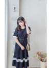 Navy Ruffle Dress 深藍彈性舒適波浪裙擺連身裙/ DS9874