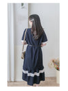 Navy Ruffle Dress 深藍彈性舒適波浪裙擺連身裙/ DS9874